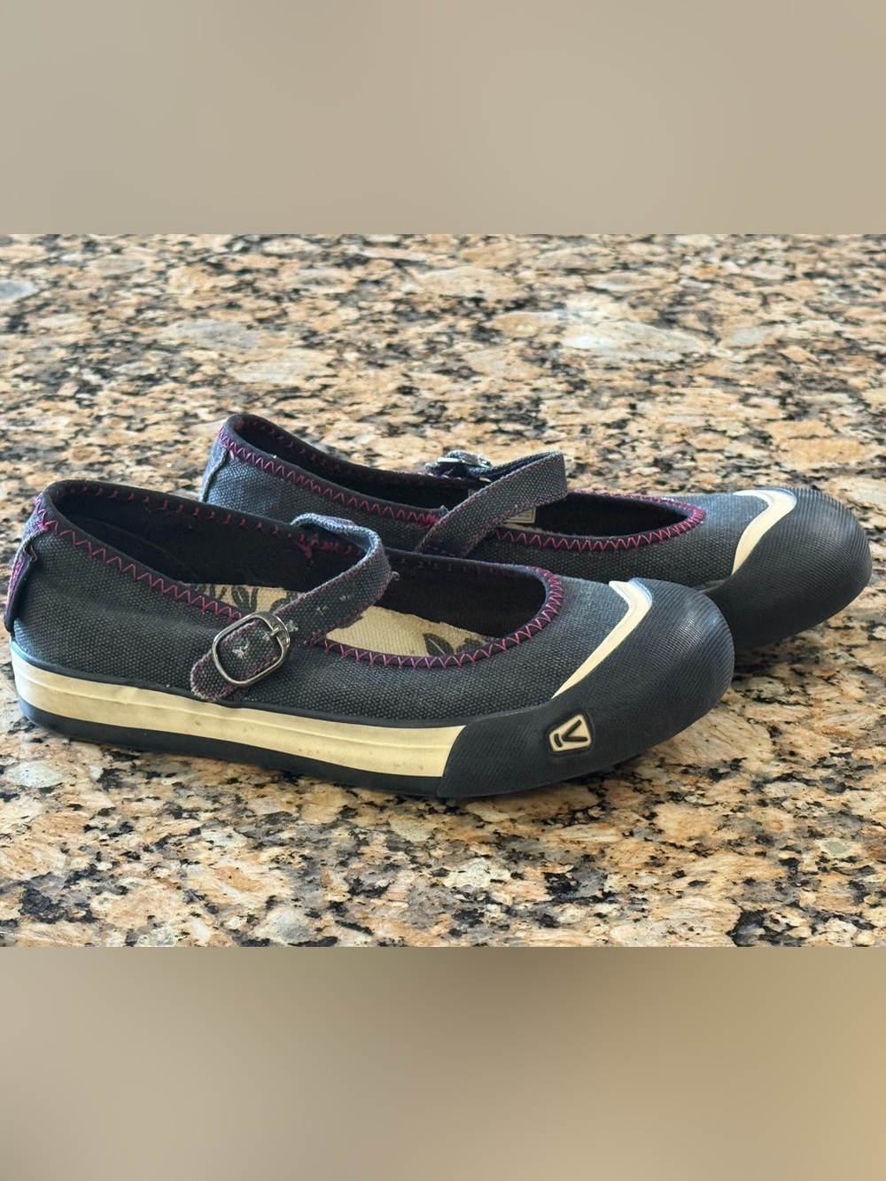 Keen Dark Blue Mary Jane Flats with Pink Stitching